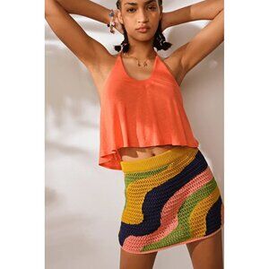 NWT Free People multicolour wave stripe crochet cotton mini skirt, L